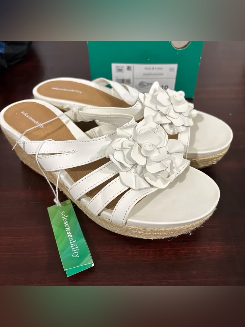 Time and Tru White Floral Espadrille Wedge Mules